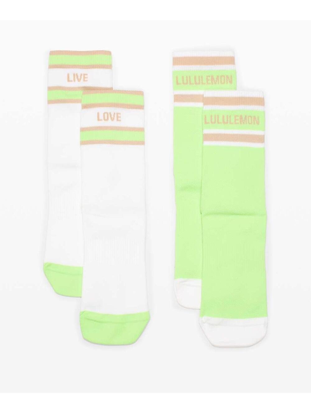 Lululemon Tale to Tell Mid Crew Sock 2 Pack White Green Cafe Au Lait M/L NWT $28 - Picture 3 of 7